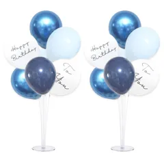 新品 La Kissa バルーンスタンド 風船セット バースデー 誕生日 飾り 床用 バルーン ホルダー 男の子 女の子 くすみ メタル MIX 2セット (２台＋風船（誕生日） ブルーMIX)