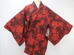 【一輝堂】【着物】道中着　流水に植物文　身丈約80cm　裄丈約65.5cm　25z05-3073のサムネイル