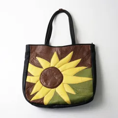 美品 イビサ IBIZA ひまわり レザートートバッグ/ブラック 花 フラワー シボ【2400014531718】