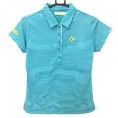 【超美品】ビバハート 半袖ポロシャツ ライトブルー×白 ボーダー レディース 40(Ｍ) ゴルフウェア VIVA HEART