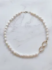 石付チェーンバロックパールネックレス［ゴールド］