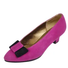 イヴサンローラン Yves Saint Laurent パンプス ヒール リボン スウェードレザー シューズ レディース 35(22cm相当) パープル