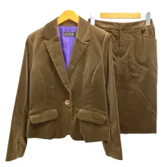 R.P.B スーツ セットアップ ベロア ジャケット スカート 長袖 膝丈 無地 1 茶 ブラウン