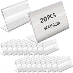 【特価】ZOUZJUN ポップスタンド カード立て L型 (20個セット) 名刺サイズ 90x60mm アクリルスタンド 展示台 ディスプレイスタンド透明 アクリル プライスカード 値札 ネームカード POP広告スタンド・取付部品(保護フィルム付き)