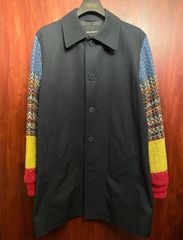 激レア MADE IN JAPAN製 PHENOMENON 2014年SSモデル 編み込みニット袖切り替えデザインステンカラーコート ネイビー L/40サイズ
