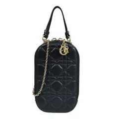 【美品】LADY DIOR フォンホルダー ショルダー ハンドバッグ　ブラック Christian Dior ディオール ショルダーバッグ LADY DIOR フォン
