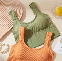 女性のシームレスなクロップトップフィットネス下着ワイヤーフリー U 字型ワイドストラップスポーツブラ夏カジュアルワンピースチューブトップ