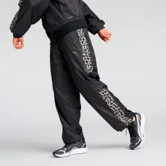 ★プーマ PUMA 新品 メンズ 高機能 防風 裏起毛 レオパード ウインドブレーカー ロングパンツ 黒 [526106-01-S] 四 零★QWER