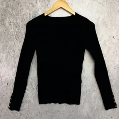 VIS ビス 無地 スクエアネック 金釦付き リブ ニット ネイビー Fサイズ◇〇