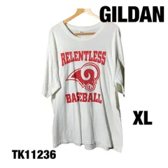 GILDAN 半袖Tシャツ ホワイト XL ビッグプリント RELENTLESS BASEBALL クルーネック ウルトラコットン 春夏 古着 TK11236