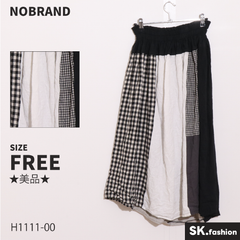 ★美品★ NOBRAND  スカート　マキシ丈　フレア　チェック柄　パネル柄　ウエストゴム 　ブラック　ホワイト　 【H1111-00】 送料無料　古着　レディース