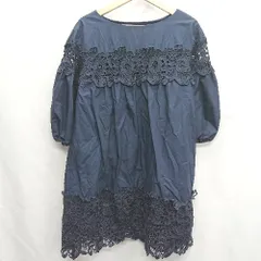 ◇ ⊂ 31 Sons de mode 花柄レース 七分袖 膝丈 ワンピース サイズ36 ネイビー レディース E  【1409240014324】