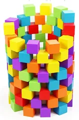 ST TS 木製 積み木 キューブ ブロック天然 原木 カラフル 子供 算数 体積 図形問題 知育 小学生 つみき 100個セット