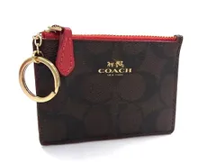 ■美品■ COACH コーチ F16107 シグネチャー ミニスキニー  PVC×レザー フラグメントケース コインケース カードケース ブラウン系 DI9754