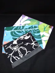 ALOHA アロハ ポーチ 3点セット フラダンス 小物入れ ボタニカル 花柄 パープル グリーン ブラック リボン モノトーン 模様