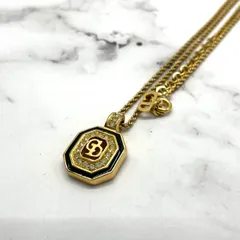 美品 Christian Dior クリスチャンディオール ネックレス CDロゴ ロゴプレート ラインストーン ゴールドチェーン ヴィンテージ ジュエリー レディース I3