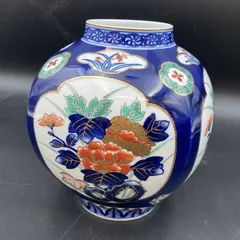 嶺東窯製時代物 色絵金彩山 水文大型飾花瓶　全長約108cm