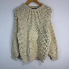 アランニット フィッシャーマンニット セーター オフホワイト アースカラー メンズ Sサイズ 古着 イングランド製 カジュアル