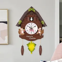 振り子時計 カラフル 手作り おしゃれ リス アニマル 動物 時計 掛時計 カラクリ時計 インテリア 家具 小物 鳩時計 壁掛け時計 アラビア数字 ギフト オフィス リビングルーム 子供部屋 寝室のサムネイル