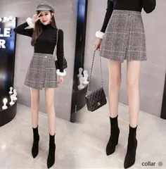 韓国ファッション スカート レディース ボトムス キュロット チェック柄 キュロットスカート 台形型 おしゃれ 可愛い 膝上スカート ミニスカート ミニ丈 ショート丈 大人カジュアル ガーリー お出掛け デート チェックスカート 膝上 かわいい ティーンズ
