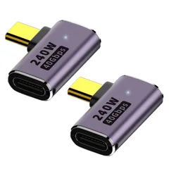4 Type USB C変換アダプタ左右90°曲げ設定、L字L型USB 4.0高速充電PD充電240 W高速データ伝送40 Gbps型ctype-c変換アダプタ90度雄雌USB-Cコネクタ（2個セット）