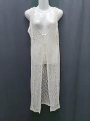 ◇ mysty woman ミスティウーマン ニット ロング ノースリーブ カーディガン サイズF ホワイト レディース P  【1408200049994】