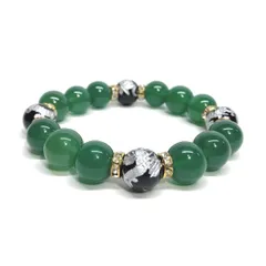 12mm 四神獣銀彫オニキス×緑瑪瑙 パワーストーン ブレスレット天然石 運気上昇 開運 金運 健康運 お守り 青龍 白虎 玄武 朱雀 （ゴールド）メンズ・レディース 男性・女性 数珠ブレス 開運 ■