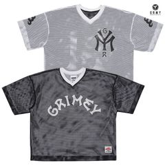 GRIMEY SWEET SCIENCE REVERSIBLE MESH BOXY V NECK JERSEY【BLACK】 (L・XL)(グライミー メンズ  メッシュ ジャージ Vネック 半袖 ショートスリーブ ボックスシルエット リバーシブル ロゴ)