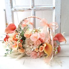 【初回限定ブトニア付】コーラルカラーの華やかリースブーケ　前撮り　フォトウェディング　413