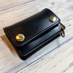 【トラッカーウォレット ミニ】 ブラック ゴールド 本革 ハンドメイド 黒 財布