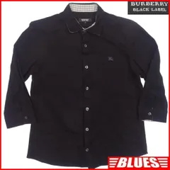 廃盤 バーバリーブラックレーベル シャツ M 黒 刺繍 7分丈 TY3130