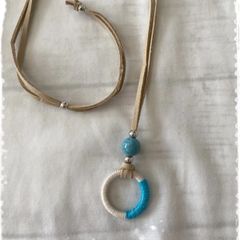 めがねホルダー　首掛けグラスホルダー　【フラワーなし】スカイブルー　ハンドメイド