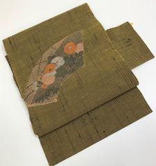 名古屋帯 猫の目 抹茶色 絞り - メルカリ