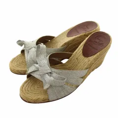 クリスチャンルブタン Christian louboutin サンダル エスパドリーユ オープントゥ ウェッジソール リボン 36 23cm 茶色 ブラウン シルバー色 /XZ ■GY18