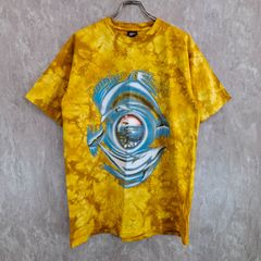 Title SHOP タイトルショップ 染め柄 グラフィックプリント イルカ 海 ビッグシルエット イエロー　黄色 ゴールド 金 L Tシャツ