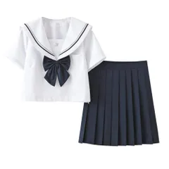 新品 [Aculldo] セーラー服 長袖 女子制服 学生服 女子高校生 高校生 制服 コスチューム 3点セット JK制服 二本 白い 仮装 本格制服 大きいサイズ コスプレ