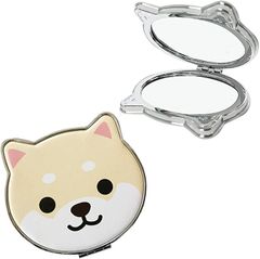 LamPlanning 旅するマメしば コンパクトミラー 手鏡 携帯 折りたたみミラー ハンドミラー かわいい キャラクター 柴犬 豆柴 白 まめこ(白　まめこ)