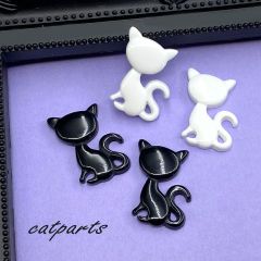 ネコ ねこ 黒猫 白猫 貼り付け シルエット プラスチック デコパーツ アクセサリーパーツ 各色5個ずつ 計10個入りym1-2599