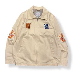 HOUSTON】ベトナムジャケット L ベージュ リネン混 ベトジャン 地図柄