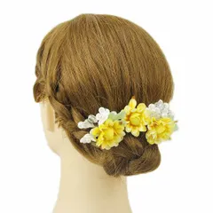 髪飾り 成人式 振袖 前撮り 袴 花 浴衣 夏祭り 花火大会 豪華3点セット 白 黄色 パール ガラスビーズ ヘアアクセ 新作 かんざ No.9-3349