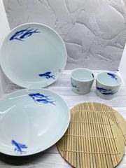 【新品】波佐見焼　染魚紋　ざるそば６点セット　ざる蕎麦　蕎麦　そばセット　食器　食器セット　皿　お皿　夏　魚　蕎麦ちょこ　すのこ付き
