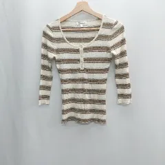 ◇ MICHEL KLEIN ミッシェルクラン ボーダー柄 七分袖 ニットトップス サイズ38 アイボリー ブラウン レディース E  【1407020006415】