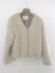 ◇ Discoat ディスコート フェイクファー ノーカラー 長袖 ブルゾン サイズM ベージュ系 レディース E  【1302180005127】