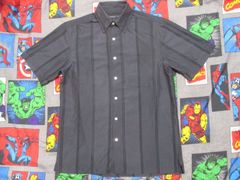 VAN HEUSEN ストライプ柄 レーヨン×ポリ 半袖シャツ S 黒 USA古着