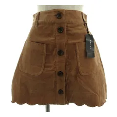 イング INGNI スカート 台形 ボタンダウン ひざ丈 スカラップ コーデュロイ ブラウン 茶 キャメル M