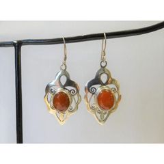 シルバーピアス 天然石 シルバー 925 ピアス ネパール アラベスク 透かし彫り ハンドメイド アクセサリー レトロ 大人 エスニック カーネリアン