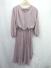 ◇ ⊇ natural couture ナチュラルクチュール プリーツ加工 長袖 ロング ワンピース サイズF パープル系 レディース E  【1506190008325】