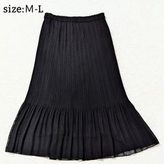 美品 プリーツスカート ロングスカート フレアスカート ボトムス ウエストゴム ゆったり Ｍ-L 黒 ブラック レディース