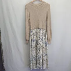 ◇ ⊇ Andemiu アンデミュウ 総柄 長袖 膝下丈 ワンピース サイズF ブラウン系 レディース E  【1410290011409】