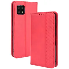 AQUOS sense6 ケース 手帳 SH-54B SHG05 センス6 チェック柄 合革 レトロ 手帳 ケース 【Color】 レッド